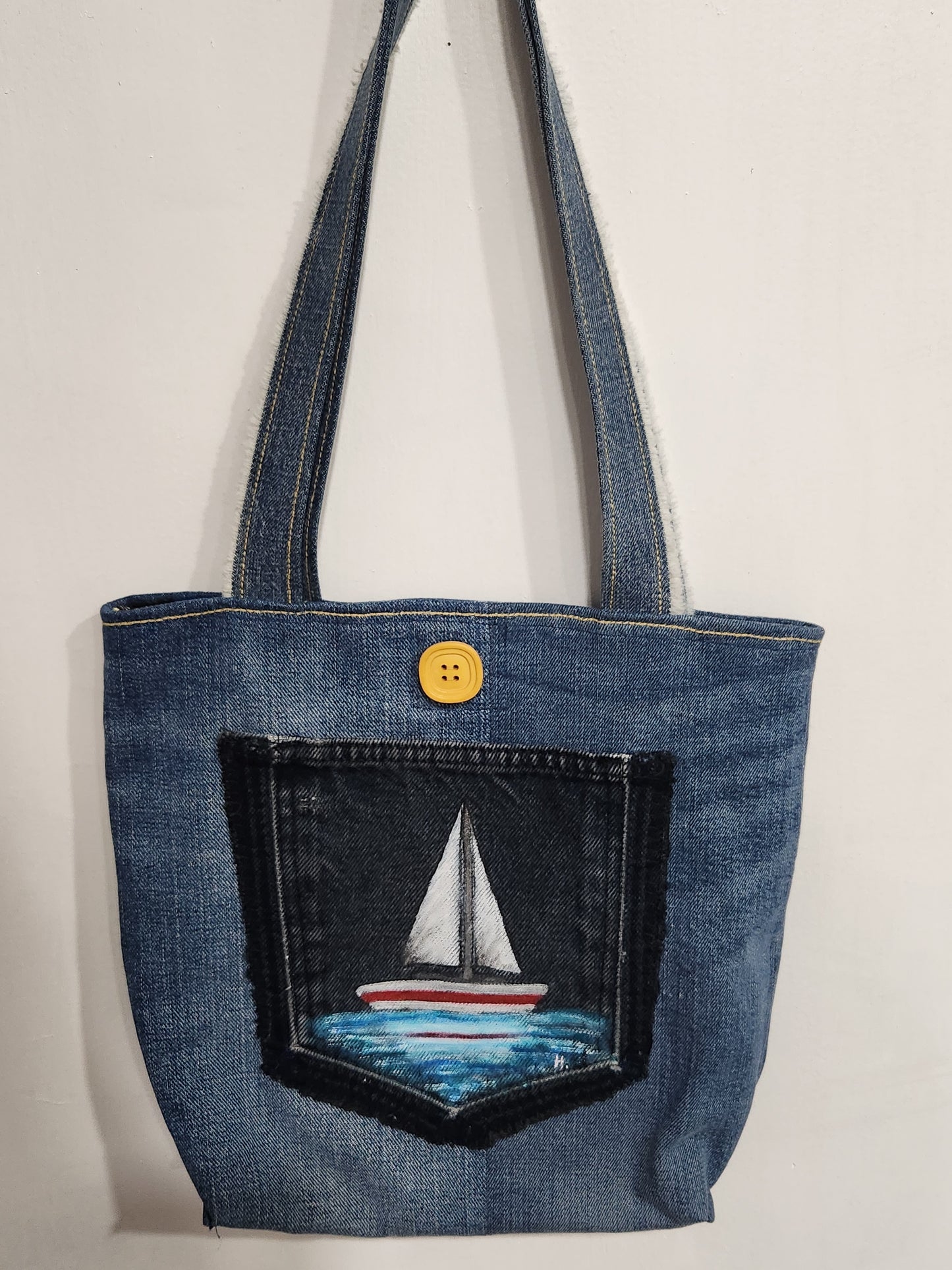 Hand-Painted Sailboat Tote