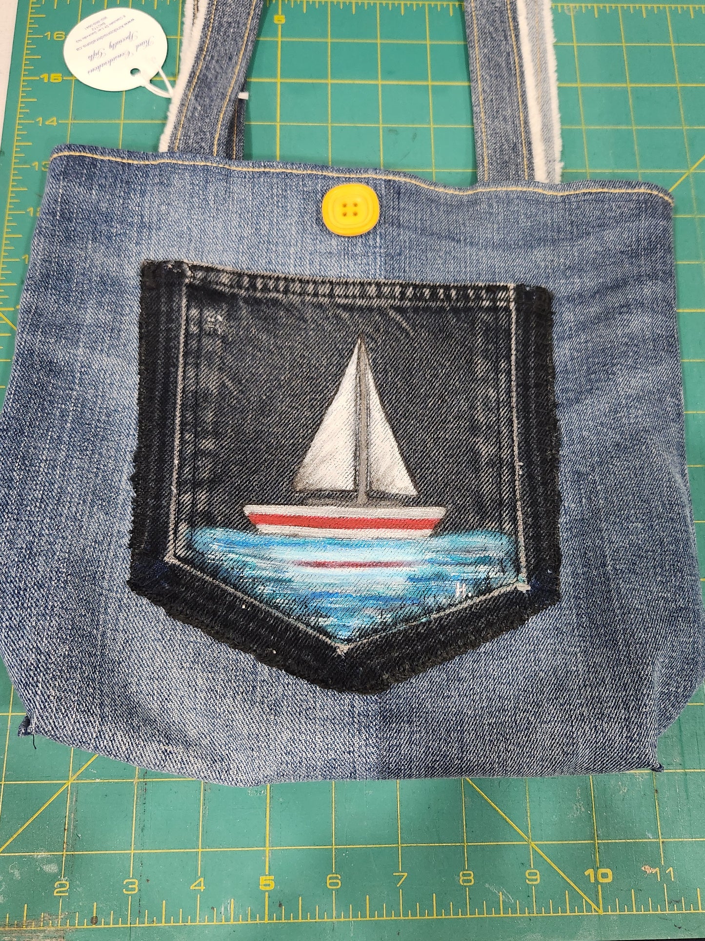 Hand-Painted Sailboat Tote